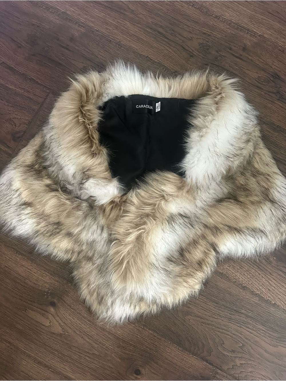 Faux Fur Shoulder Stole in Natural Brown and Cream